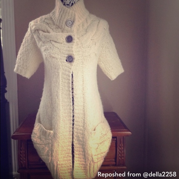 Free people long sweater cardigan cream wool knit - Picture 5 of 5